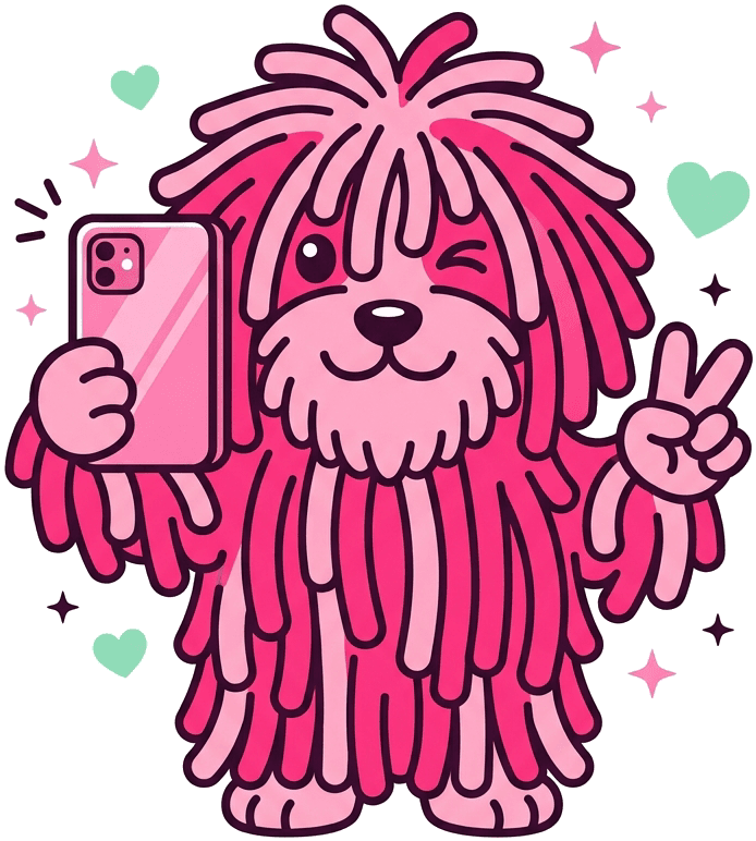 Piesek Moppo robiący selfie w social mediach